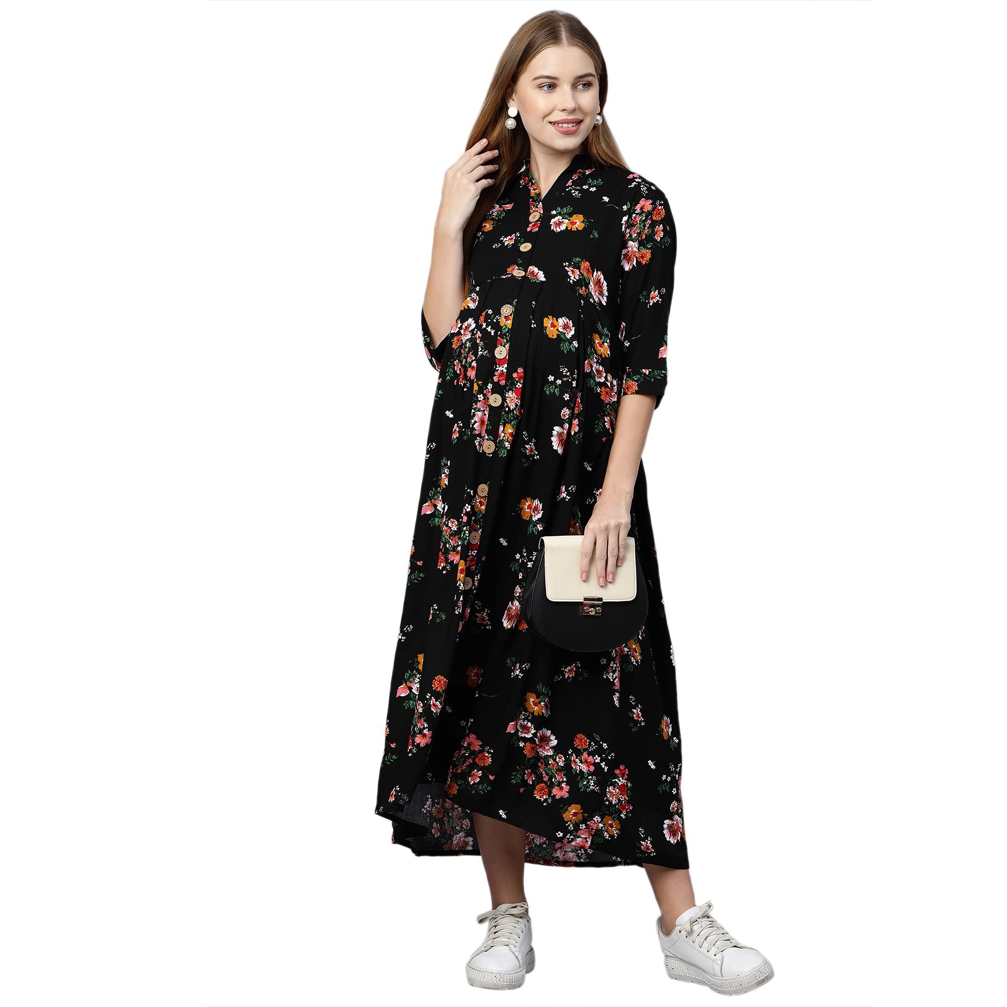 Women's Rayon Maternity Dress/Pregnancy Dress/Easy Breast Feeding/Breastfeeding Dress/Western Dress with Zippers for Nursing Pre and Post Pregnancy