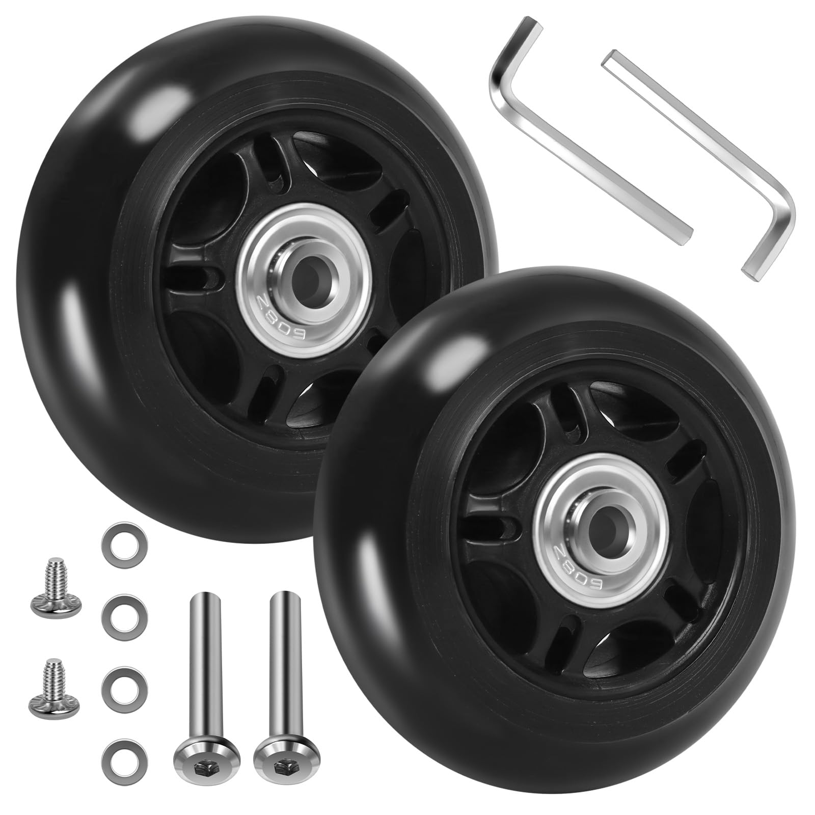 Gekufa Luggage Suitcase Replacement Wheels (76mm x 24mm) with ABEC 608zz Bearings, Inline Skate Wheels Repair Kit 1 Pair
