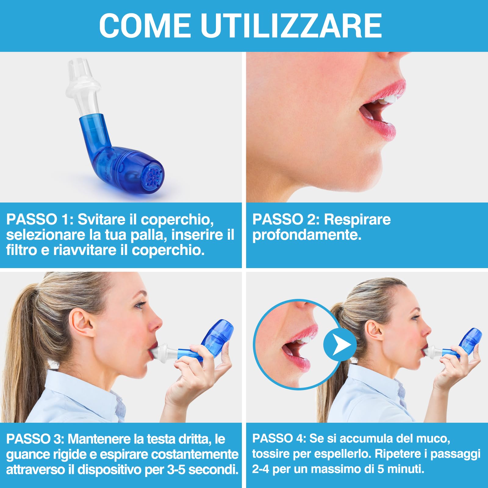 Tilcare Espansore Polmonare di Respirazione e Dispositivo di Rimozione del Muco - Esercizio Fisico e Terapia di Pulizia - Ottimo Trattamento per BPCO, Asma, Bronchite, Fibrosi Cistica o Sollievo