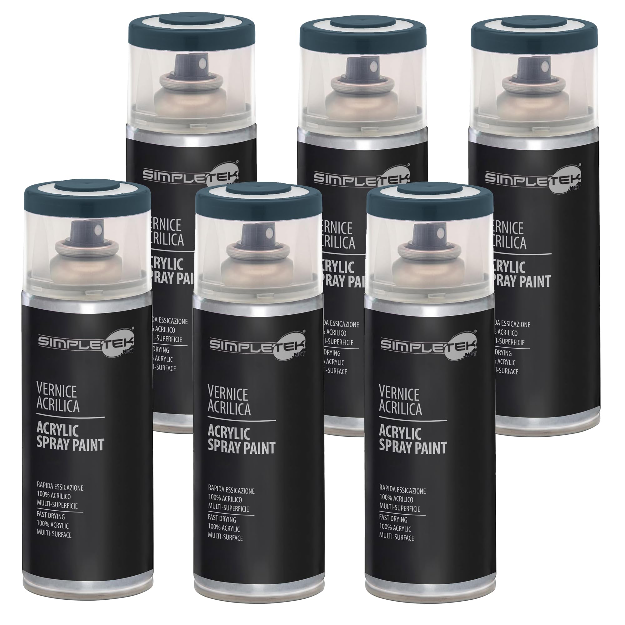 SIMPLETEK - 6X Bomboletta Vernice Spray Acrilico Grigio Antracite RAL 7016 Universale Multimateriale Rapida Asciugatura Interni Esterni 400ml (kit 6 pezzi)