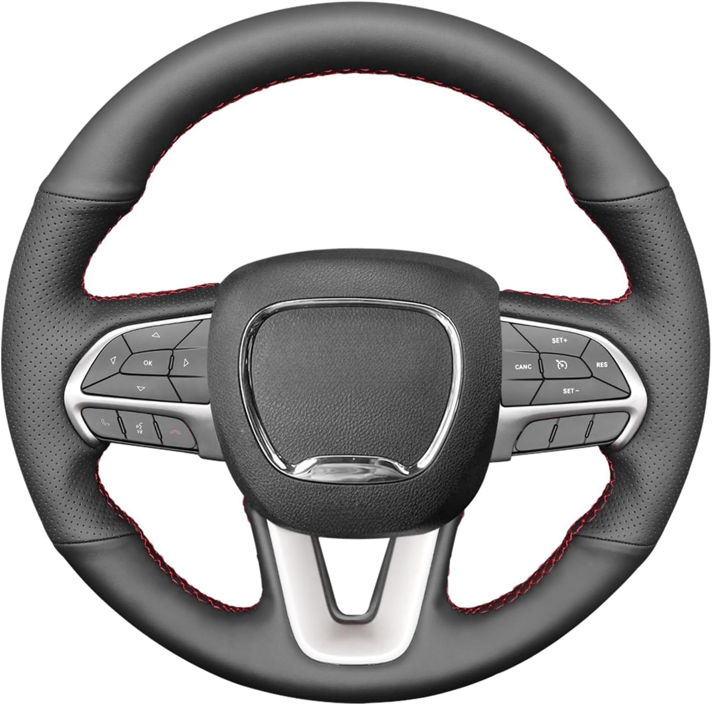 MEWANT Customized Black Genuine Leather Car Steering Wheel Cover for Dodge Challenger 2015-2021 / Dodge Charger 2015-2021/ Dodge Durango 2018-2021