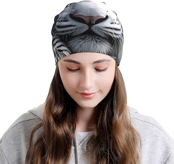 White Tiger Beanie Hats for Men Women Soft Knit Cuffed Beanie Skull Cap Headwear Ski Hat