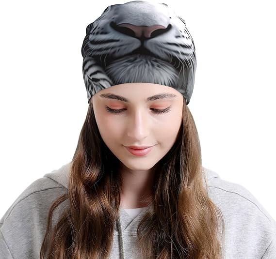 White Tiger Beanie Hats for Men Women Soft Knit Cuffed Beanie Skull Cap Headwear Ski Hat