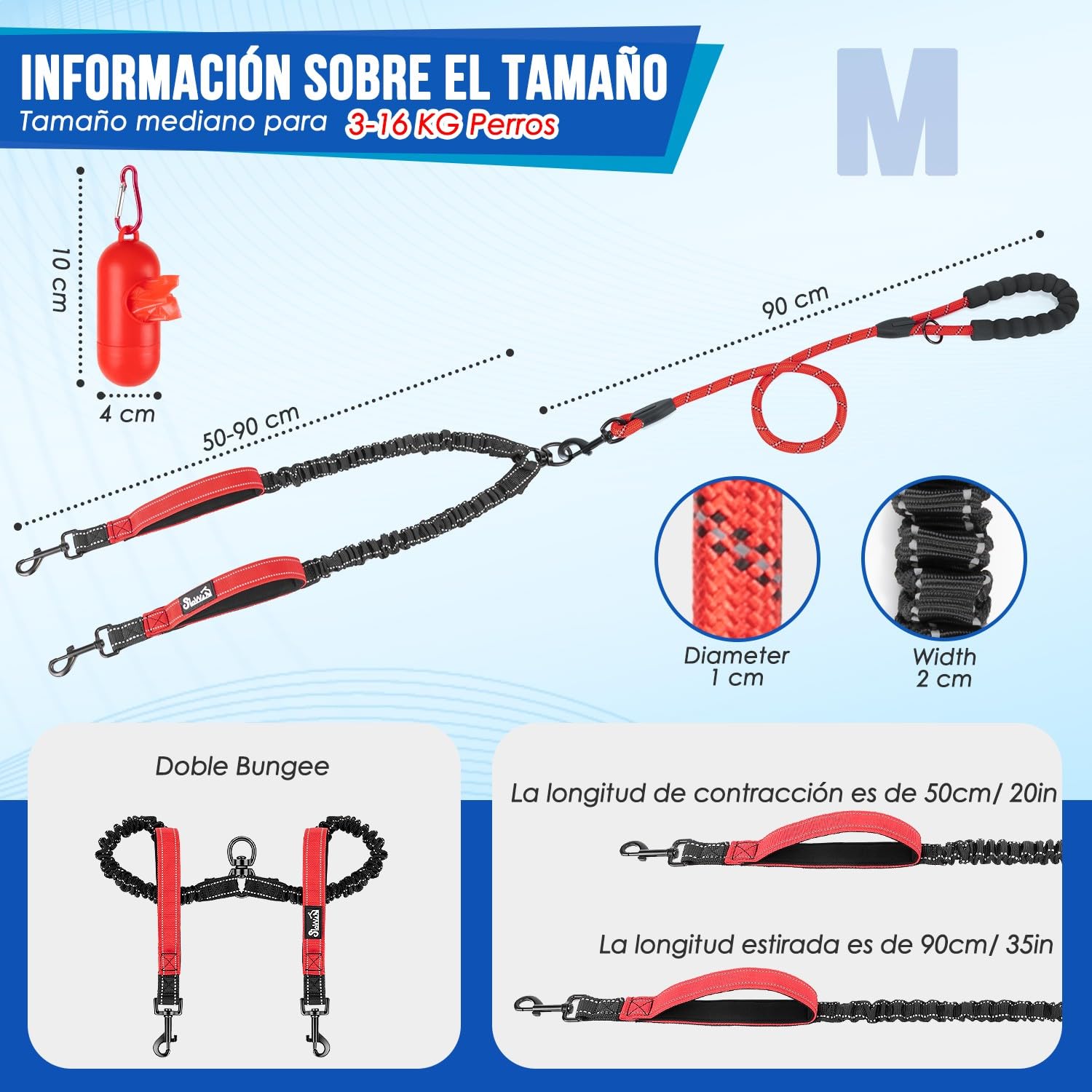 SlowTon Doble Correa para Perros sin enredos - Cable Reflectante Giratorio de Alta Resistencia Giratorio de 360 °, Entrenamiento para Caminar Amortiguador para 2 Perros medianos pequeños