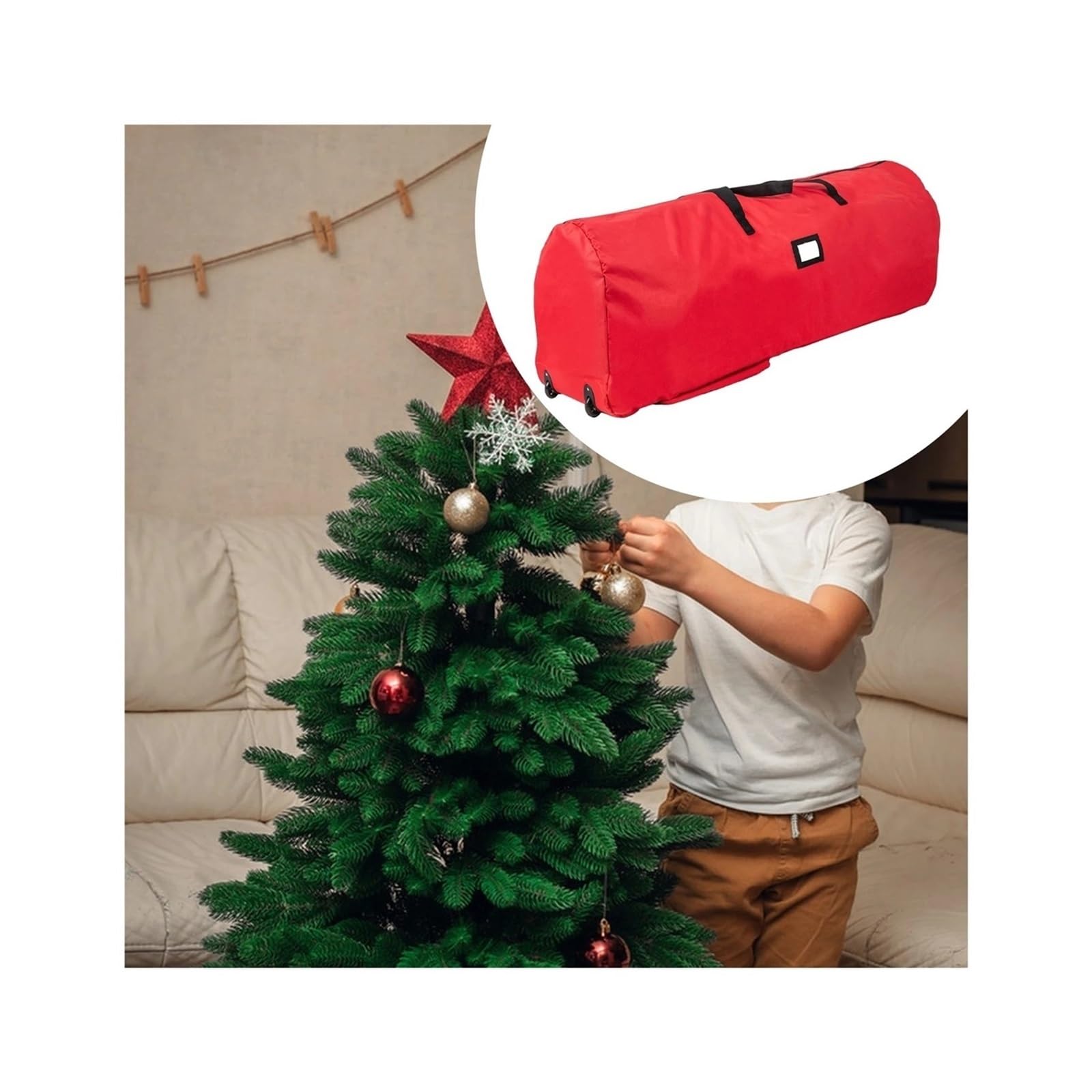 Weihnachtsbaum-Tragetasche, Mehrzweck-Oxford-Stoff-Aufbewahrung, leicht, mit Reißverschluss, Weihnachten, Rollen für Aufbewahrung(Color2,L)
