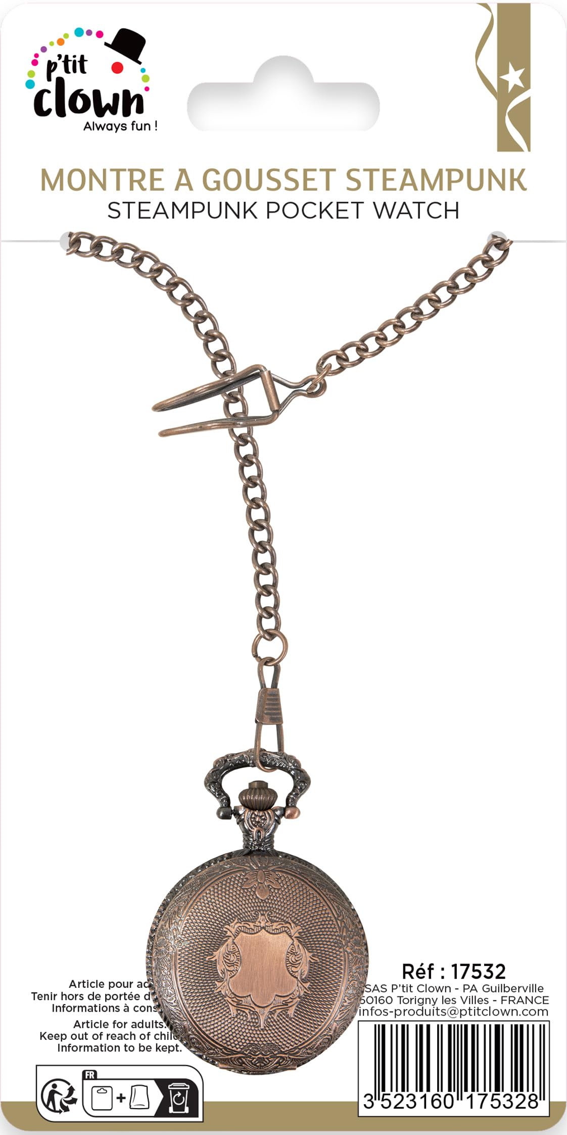 P'tit Clown - Steampunkowy zegarek klin, unisex-dorośli, 17532, jeden rozmiar