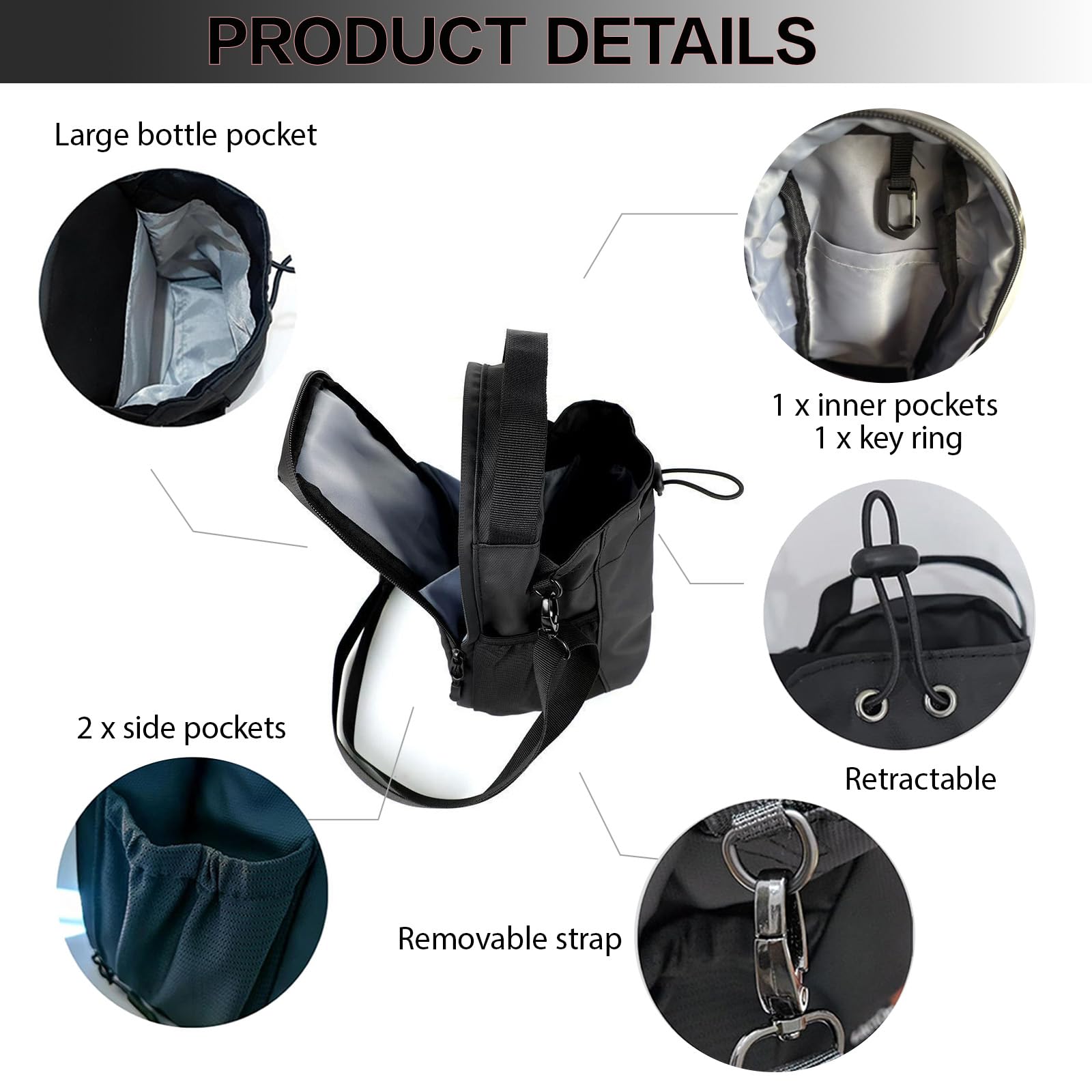 FLORAE Sac MagnéTique, avec BandoulièRe Ajustable, Fixation AimantéE, Sac Banane Gym, Musculation Accessoires De Fitness pour Hommes Et Femmes, Salle De Sport, Voyages, Et Sport (Noir)