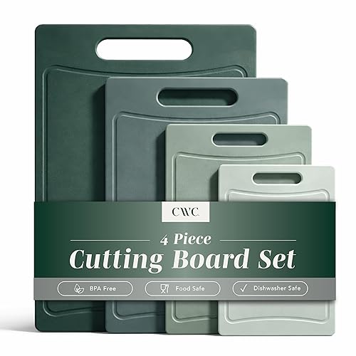 COOK WITH COLOR Non-Slip Cutting Board Set - Kitchen Essentials with Easy Grip Handle for Meat, Veggies, and Fruits, 4 Cutting Boards, Mint