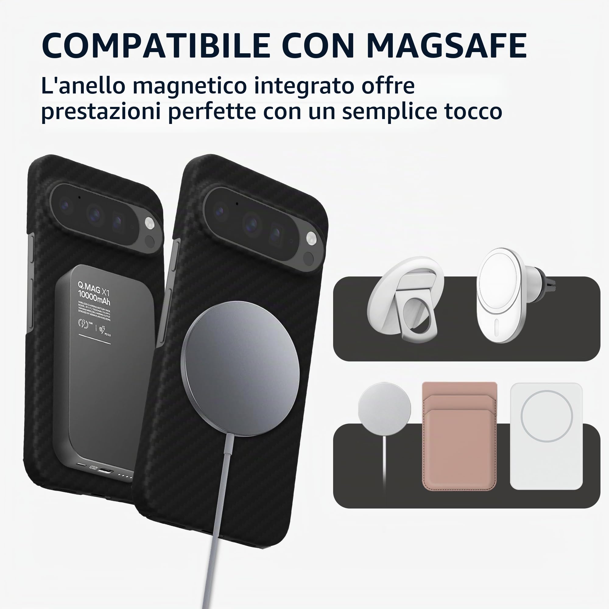 kalibri Custodia per Google Pixel 10 / Pixel 10 Pro Case - Cover Magnetica Rigida Ultrasottile in Fibra Aramidica - Custodia Smartphone Compatibile con MagSafe - nero