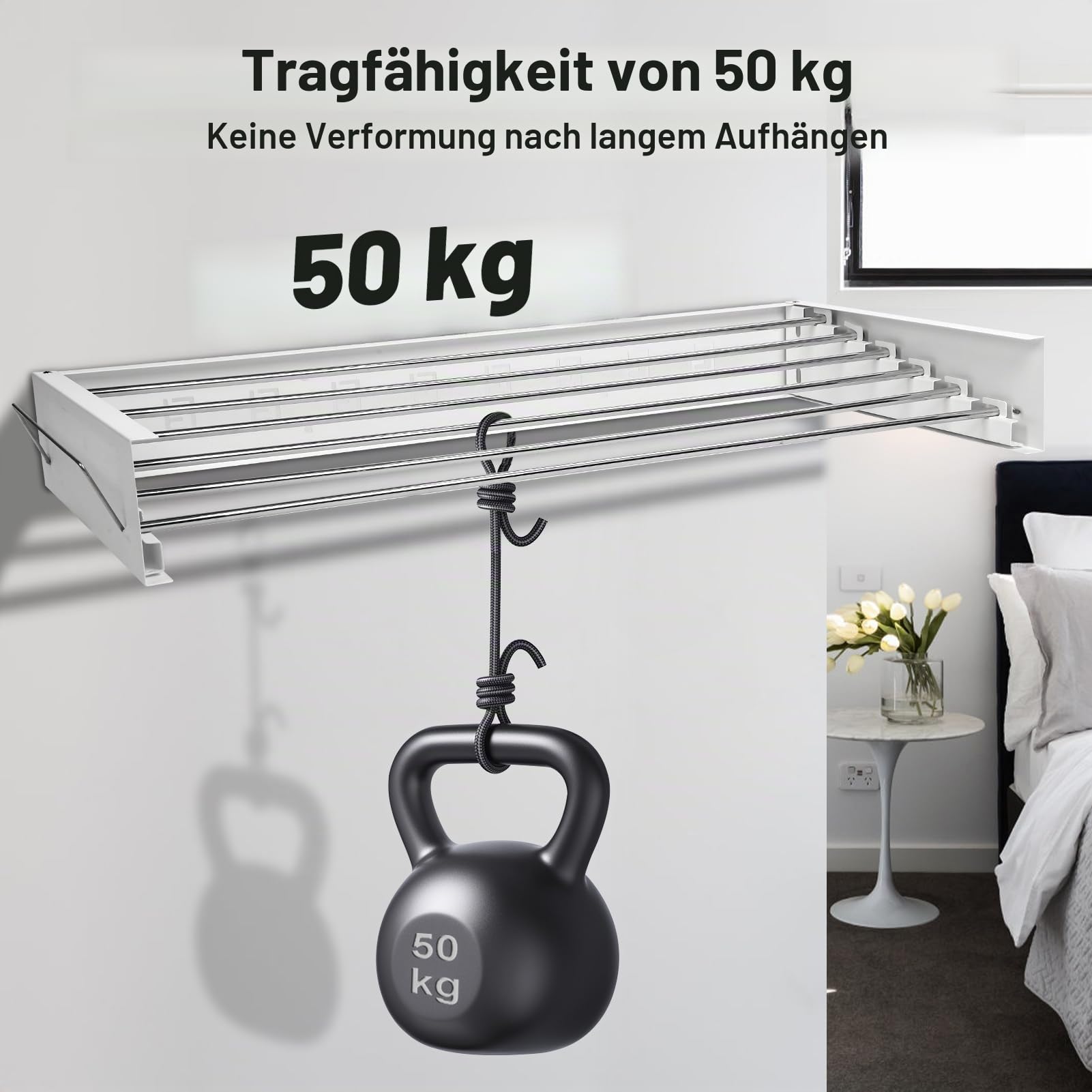 Wäscheständer Wandmontage Ausziehbar, Wäschetrockner Wand Ausziehbar, 80cm, 50kg Tragkraft, Wäscheständer Wand, Bohrer für die Organisation im Innen- und Außenbereich