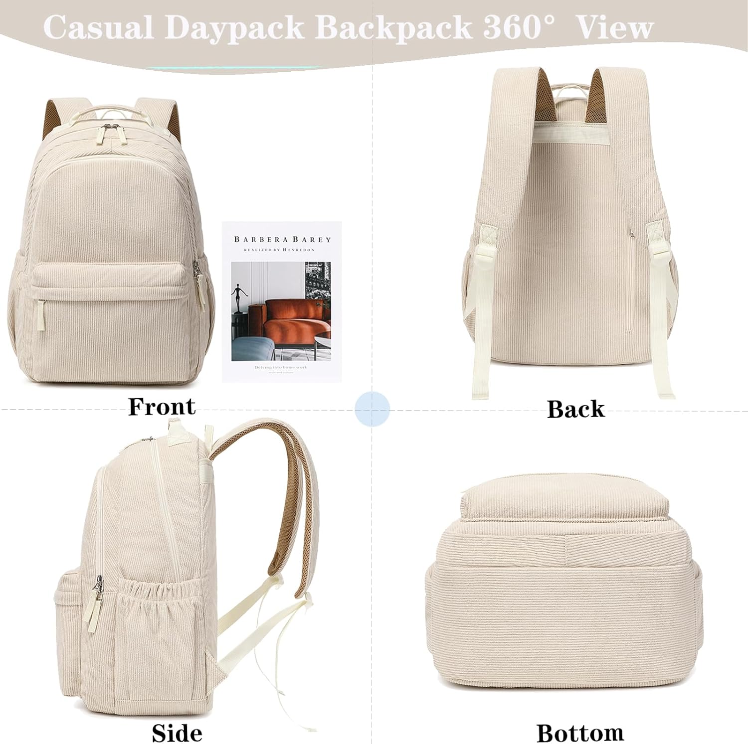 Girls Backpack for Elementary High School Corduroy Backpack Kids Backpack School Bookbag for Teens Girls Women Casual Travel Daypacks - Image 2