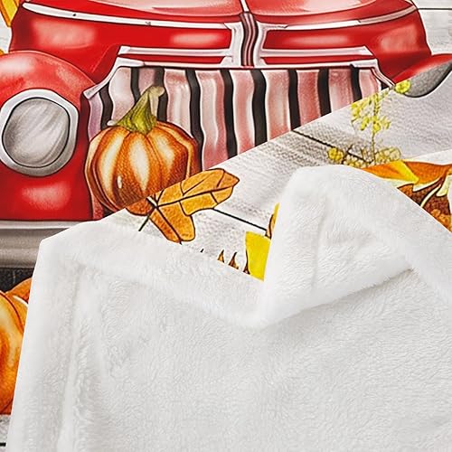 Miniatura 6 de Manfei Fall Gnome Throw Blanket Red Truck Pumpkin Sunflower Fleece Blanket Autumn Harvest Theme Cozy Throws for Bed Couch Sofa,Kids Boys Girls Room