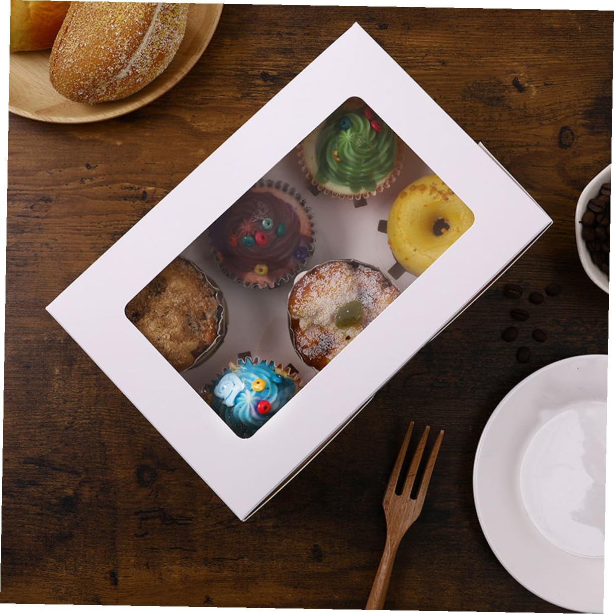 GALPADA 15pcs White Cardboard 6-cupcake Boxes with Window Muffin Storage Container for Birthday Party Baking Supplies Bulk Cupcake Carrier Packaging