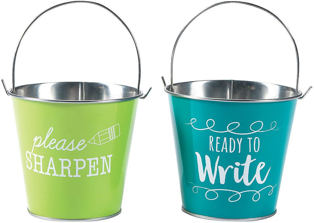 Fun Express Sharp and Dull Pencil Buckets - Transform Your Teaching Space with Set of 2 Metal Buckets for Classroom - Boost Classroom Organization with Sharp and Dull Pencil Holder - Enhance Learning
