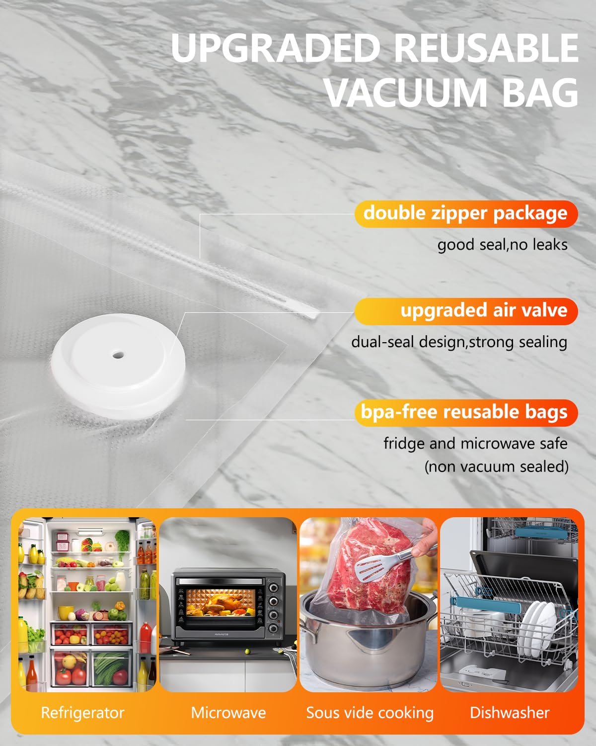 Sellador al vacío de mano para alimentos con tanque de agua visible, máquina selladora al vacío inalámbrica compacta con 30 bolsas de vacío reutilizables para 10 veces más conservación y