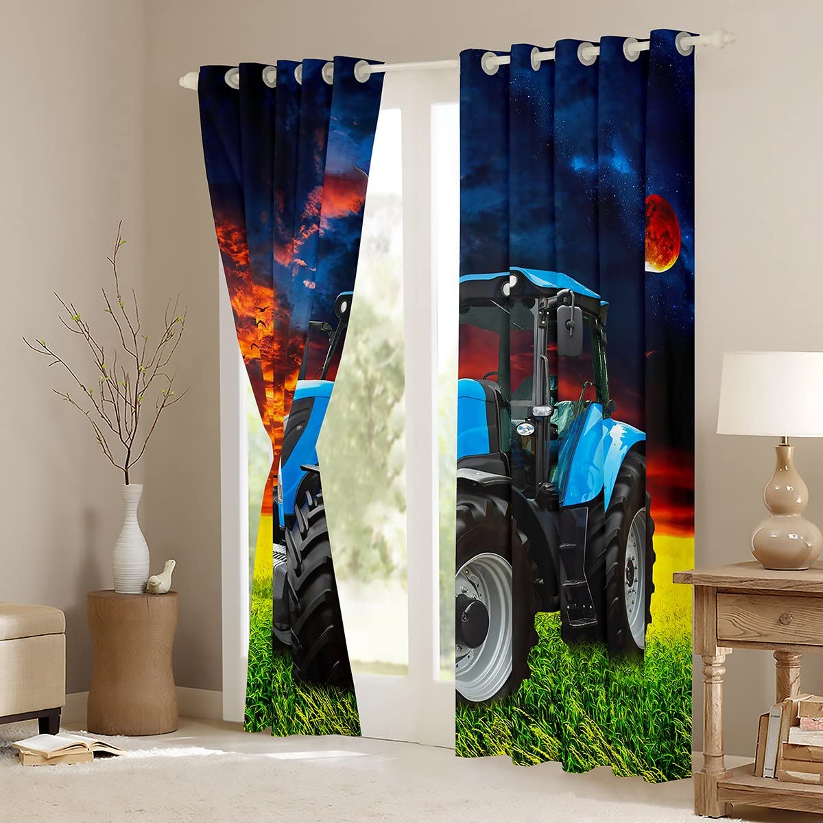 Trattore bambino tende finestra per camera da letto soggiorno attrezzature agricole camion tende per bambini ragazzi girlsharvester modello 3D tende per finestre adolescenti blu trattamenti finestra