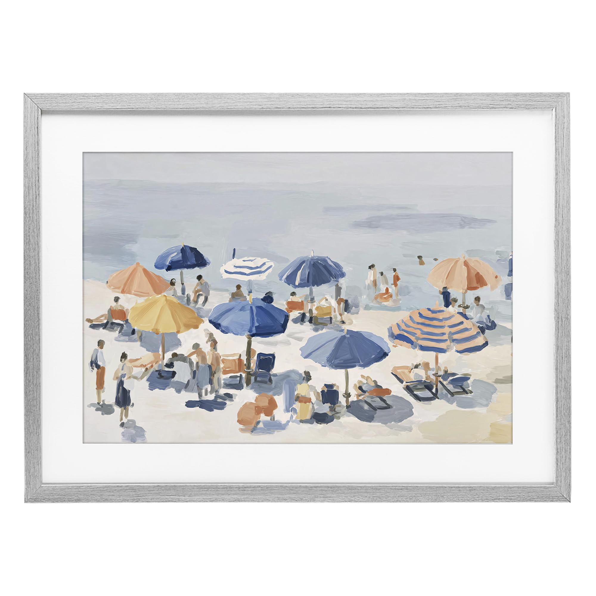 Stupell Industries Farmhouse Gray (Textured) 'Summer Fun Beach Crowd'| Framed Print Under Glass