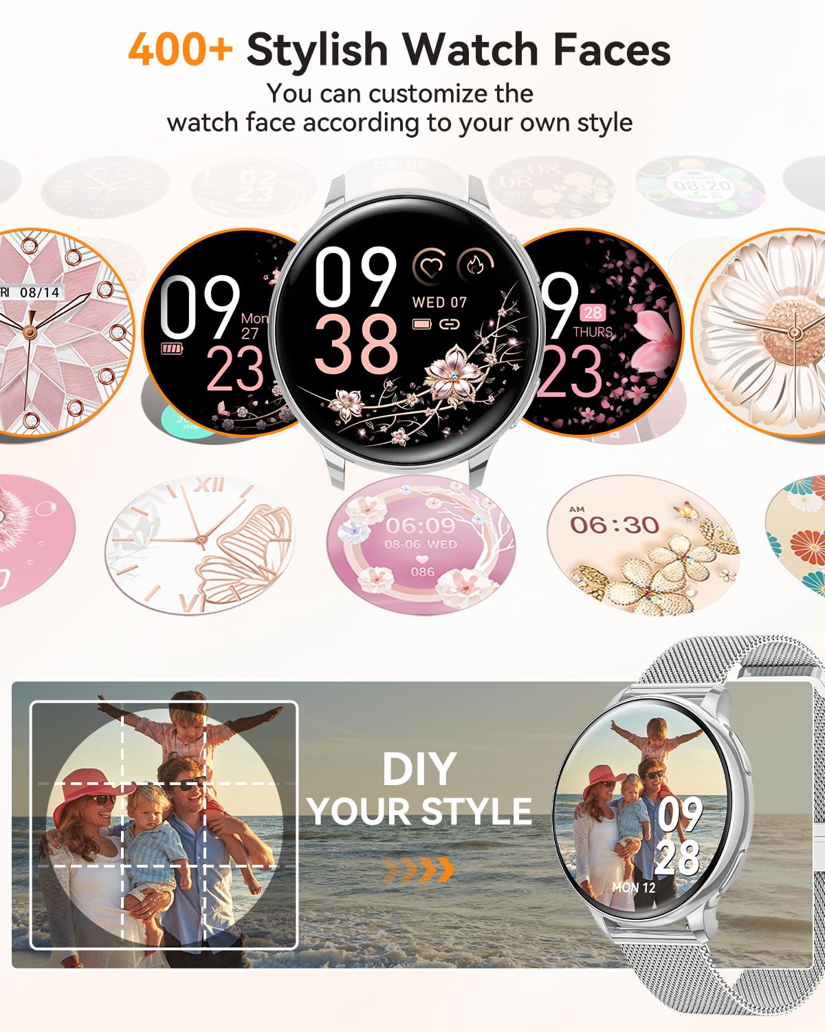 Smartwatch Donna, 1.27” Orologio Fitness con Chiamata Bluetooth, 110 Modalità Sportive, Ciclo Mestruale, Cardiofrequenzimetro SpO2, IP68 Impermeabile Smartwatch per Android iOS Argento