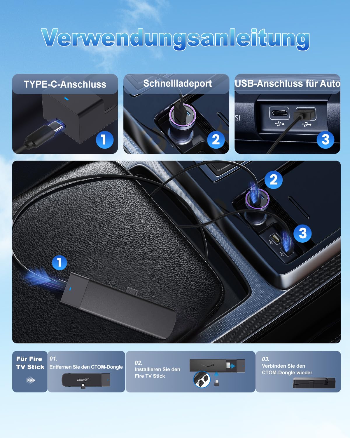 Carlinkit CarPlay und Android Auto Wireless Adapter, FireDrive Link Pro mit HDMI für Fire TV Stick, Wireless Dongle und Auto TV Konverter für CarPlay Fahrzeuge mit OEM-Kabel Plug