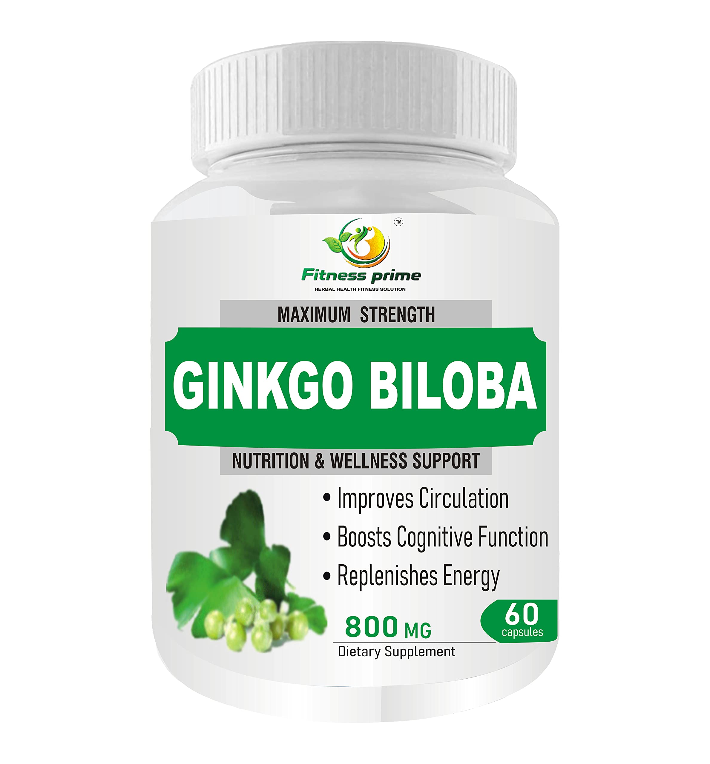 Fitness Prime Ginkgo Biloba Pure 800 mg Capsules for Healthy Brain Function, Mental Clarity & Memory Focus | Stress Buster & Improves Circulation - 60 Capsules (Pack of 1) (B095LWWV57) Amazon Price History, Amazon Price Tracker