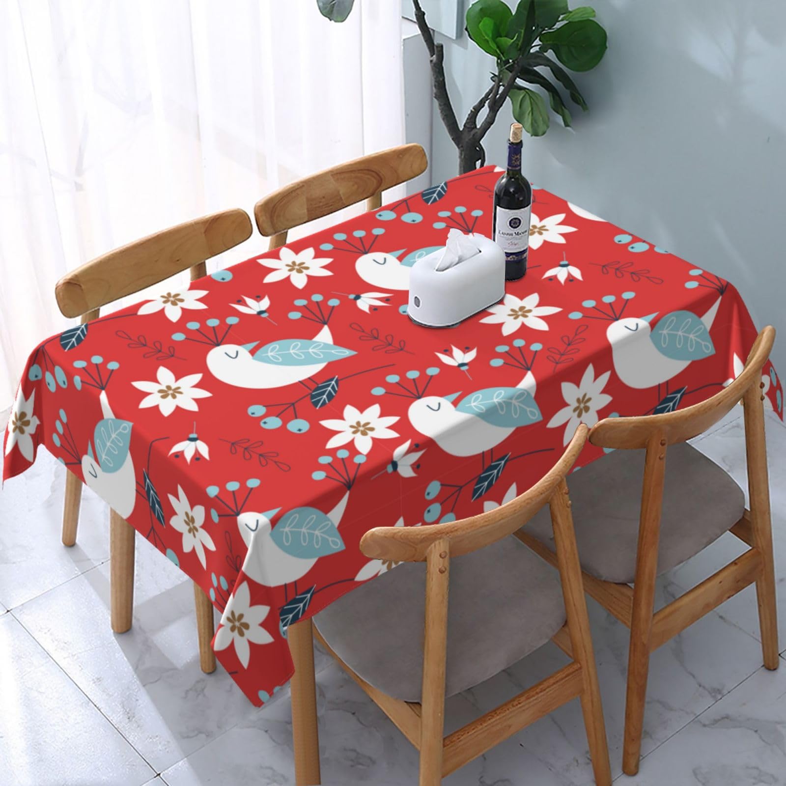 JunHeArt Merry Christmas Cute Santa Pattern Tablecloth Rectangle Table Cover Washable Table Cloths Decor For Kitchen 54" X 72"