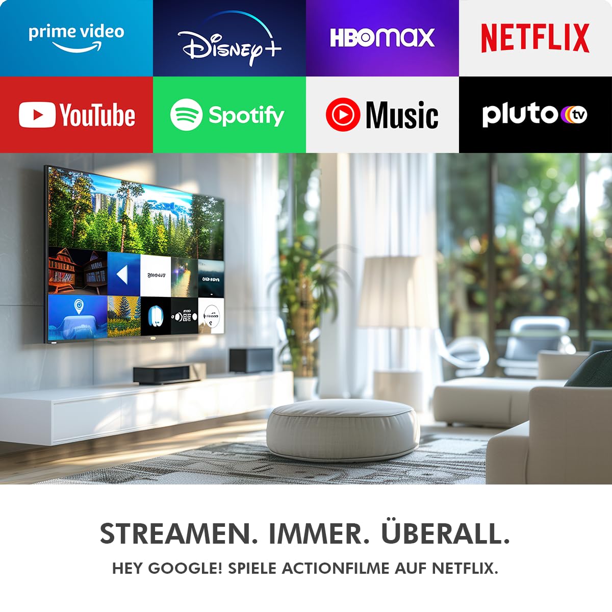 [Test SEHR GUT, Note 1.1 *] Homatics Dongle G 4K | Zertifiziert für Netflix & Google TV | Integrierter Chromecast WLAN LAN TV-Stick mit Google Assistant Fernbedienung & NONIC HDMI Verlängerungskabel