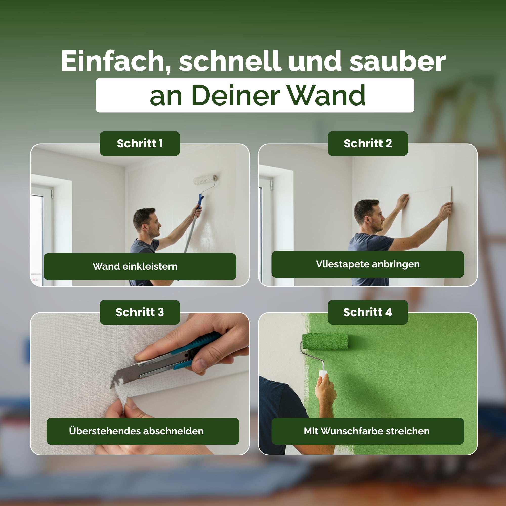 Vliestapete Raufasertapete – Raufaser, 10,05 m x 0,53 m, überstreichbar, atmungsaktiv, Wandtapete Made in Germany