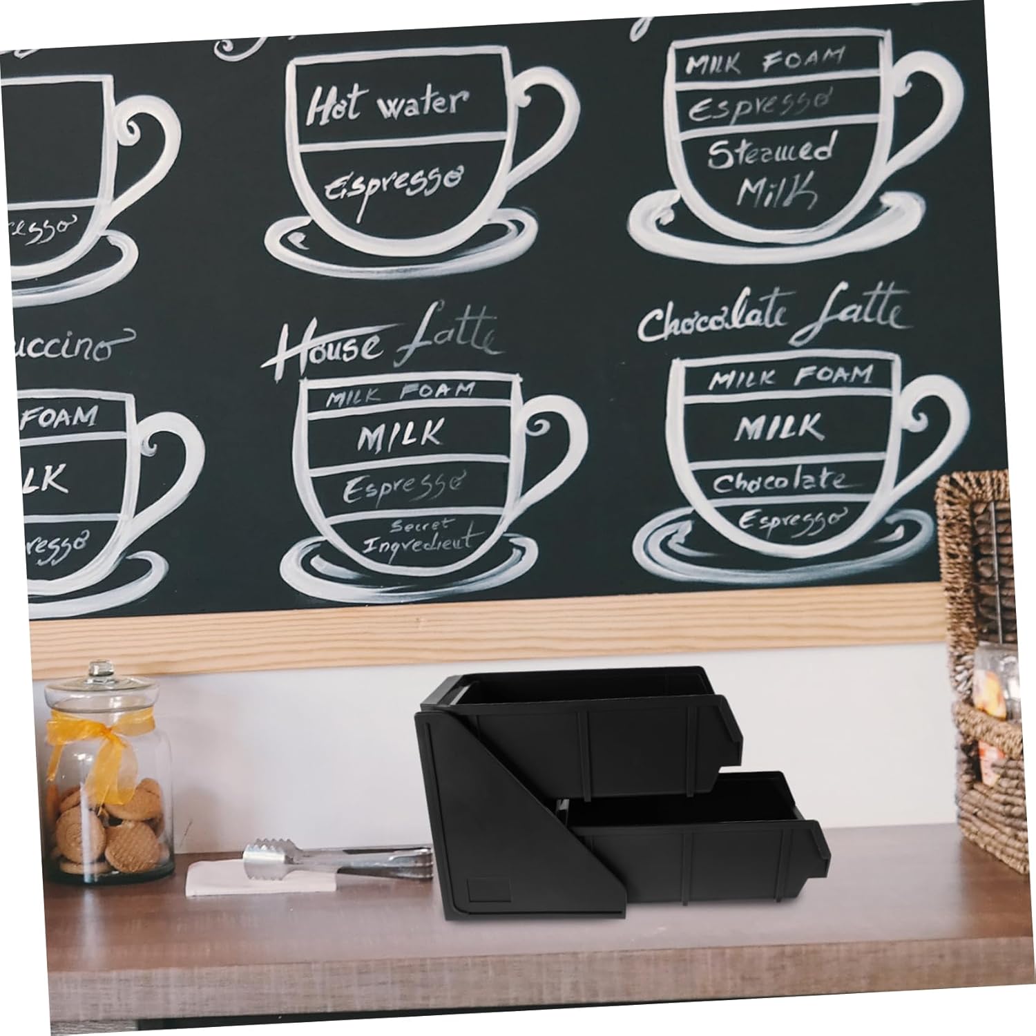 iplusmile Coffee Station Organizer Countertop Plastic Coffee Bar Supplies Holder with Two Compartments for Tea Bags and Condiments Multipurpose Storage for Cafes and Restaurants