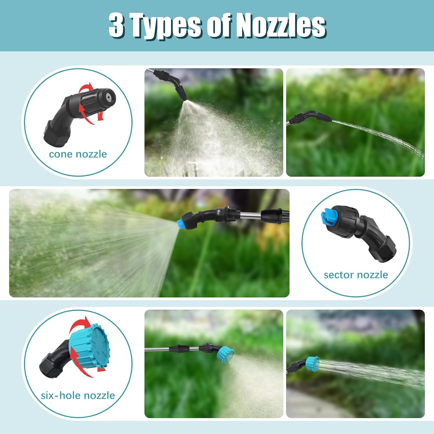 Battery Powered Garden Sprayer, 1 Gallon Electric Sprayer in Lawn with USB Rechargeable Handle, Retractable Wand, 3 Mist Nozzles, Yard Water Pump Sprayers with Adjustable Shoulder Strap for Gardening - Image 3