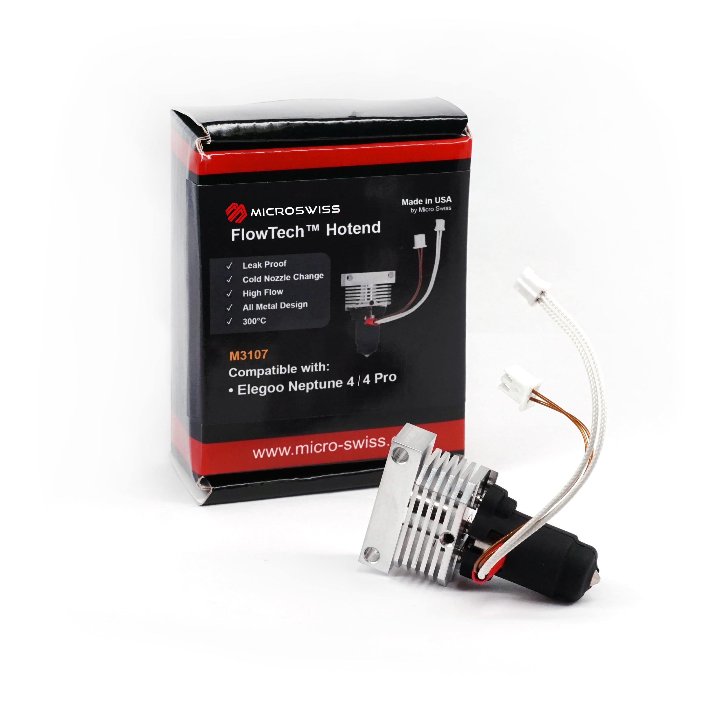 Microswiss FlowTech Hotend per Elegoo Neptune 4/4 Pro, ugello a tenuta stagna, cambio ugello freddo, flusso elevato, design interamente in metallo, prodotto negli Stati Uniti