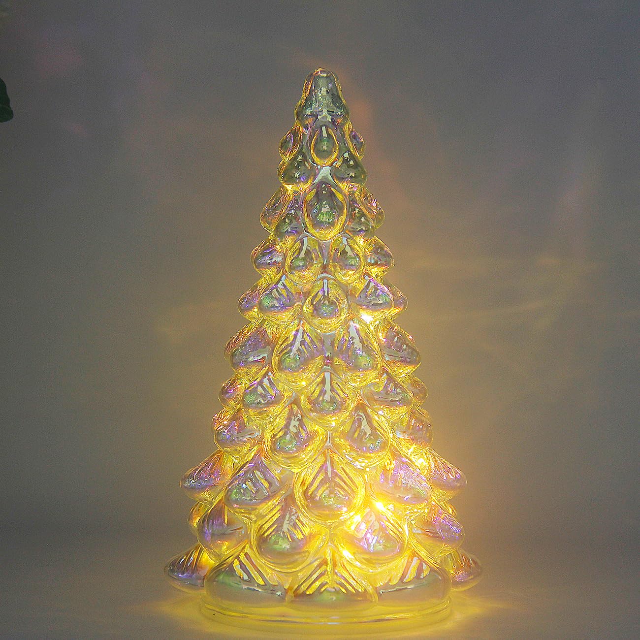 CFDECOR Mercury Glass Christmas Tree with Timer, with Fairy Lights, Lighted Glass Tabletop Christmas Tree Decoration Battery Operated for Christmas, New Year Ceremony H:8