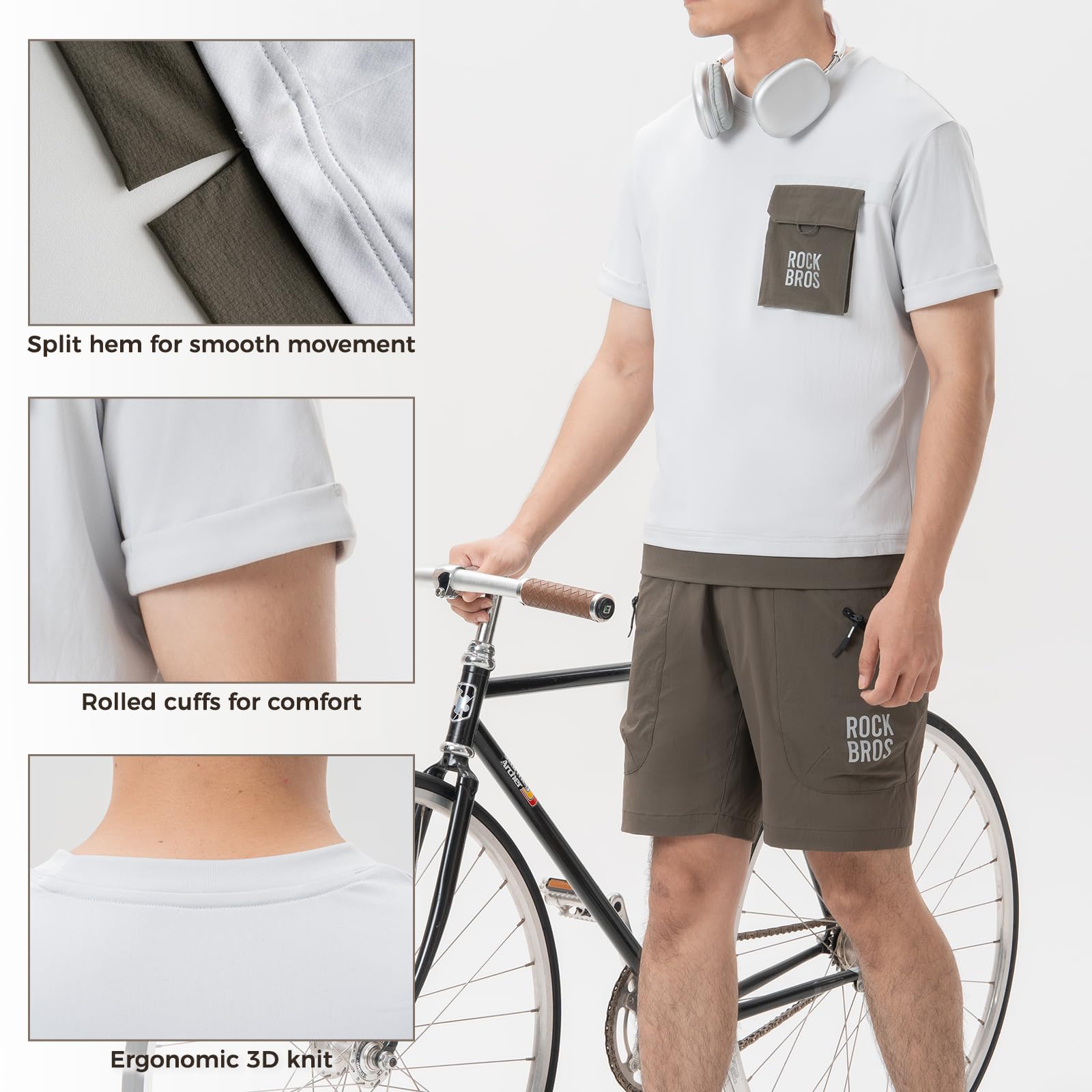 ROCKBROS Mountainbike Radtrikot Kurzarm Herren mit Magnet Brusttasche, Feuchtigkeitstransport Schnell Trocknen Atmungsaktiv Fahrradtrikot Radshirt Für MTB, BMX, Motocross, Downhill Trikot