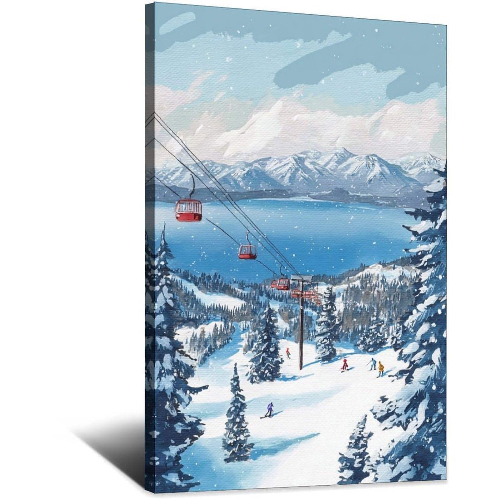 iPuzou Heavenly Mountain Ski Posters 24x36inch(60x90cm) Vintage Watercolor Canvas Art