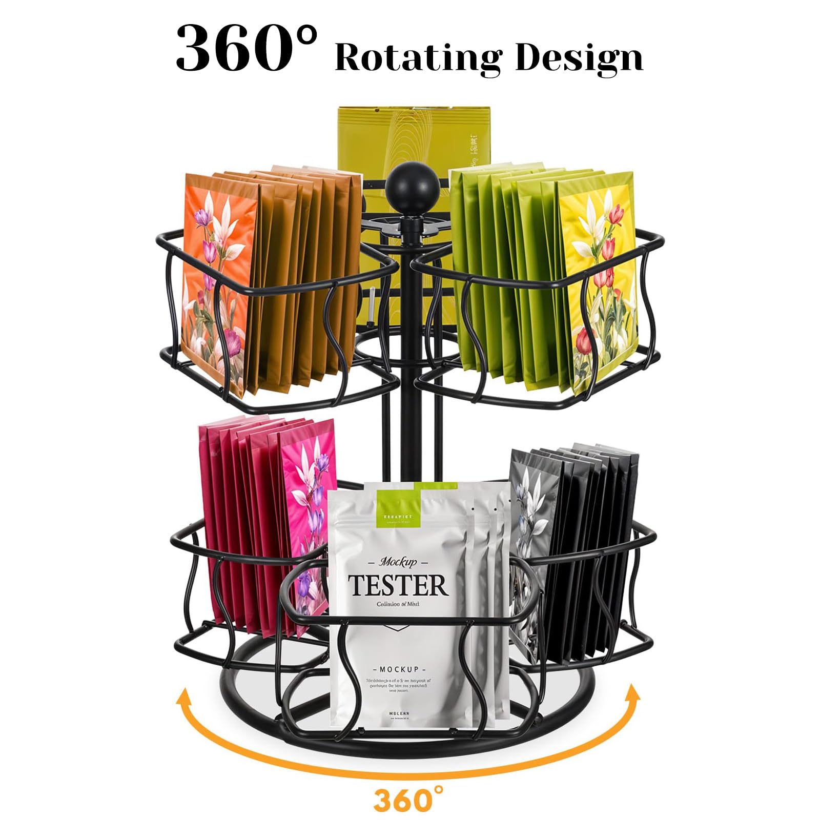 Organisateur Rotatif pour sachets de thé à 2 Niveaux, boîte à thé en métal avec 8 Compartiments, étagère de Rangement Polyvalente pour Le Bureau et Le Salon