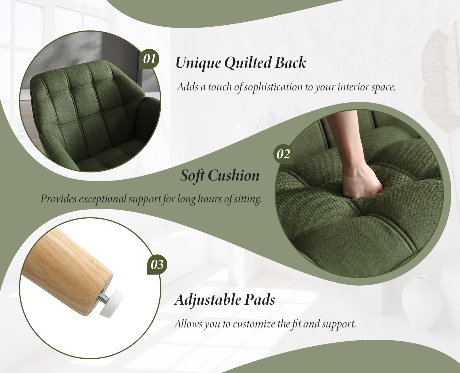 Ya-Home Fauteuil de Salon avec Pieds en Bois Chaise de Salon en Lin Moderne Fauteuil Rembourré pour Chambre, Vert