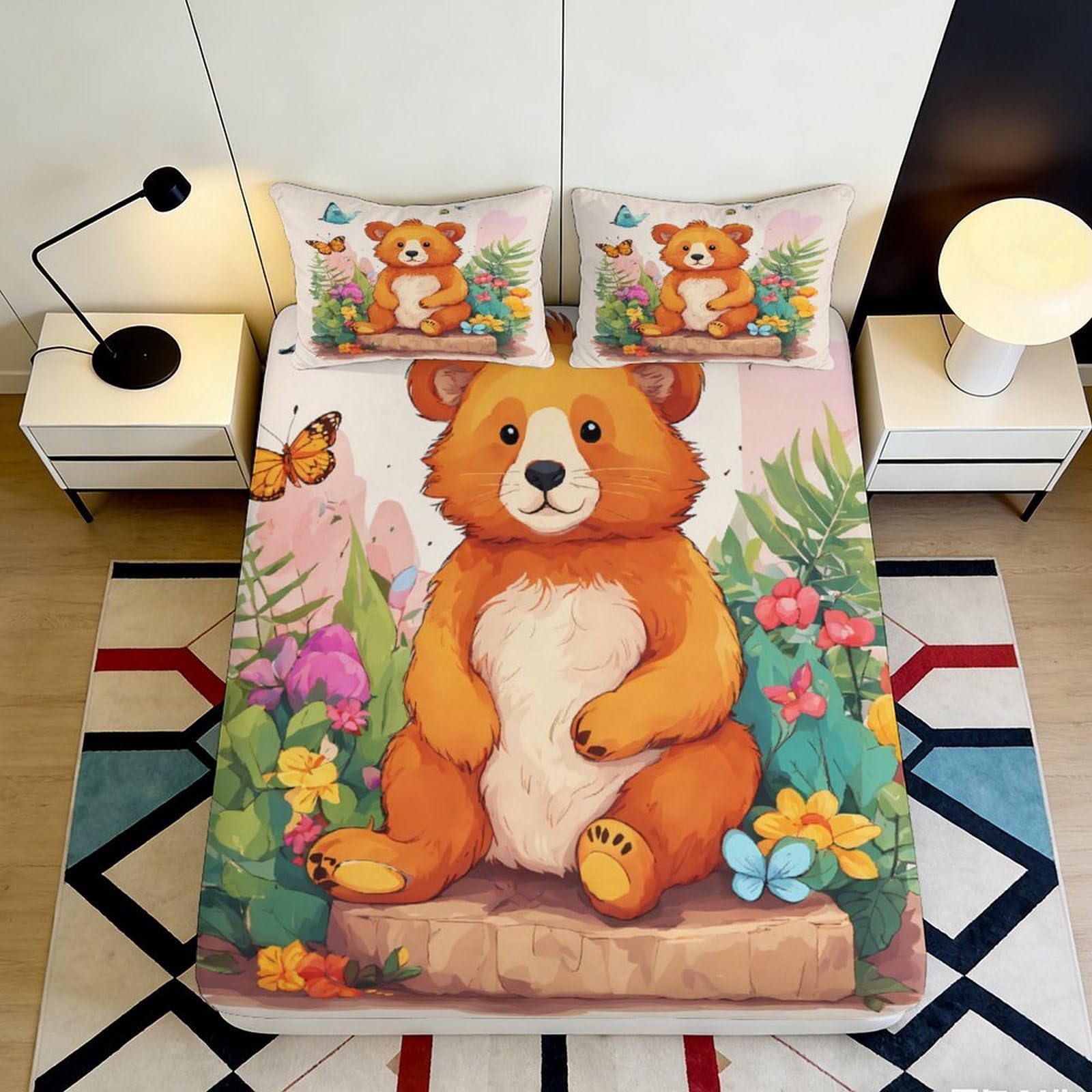 Pnayamiorkfel Style-2 3D Printed Cute Bear Fitted Sheet Microfiber Animal Forest Pattern Bed Cover For Bedroom Guest Room Decor 90X200x25cm