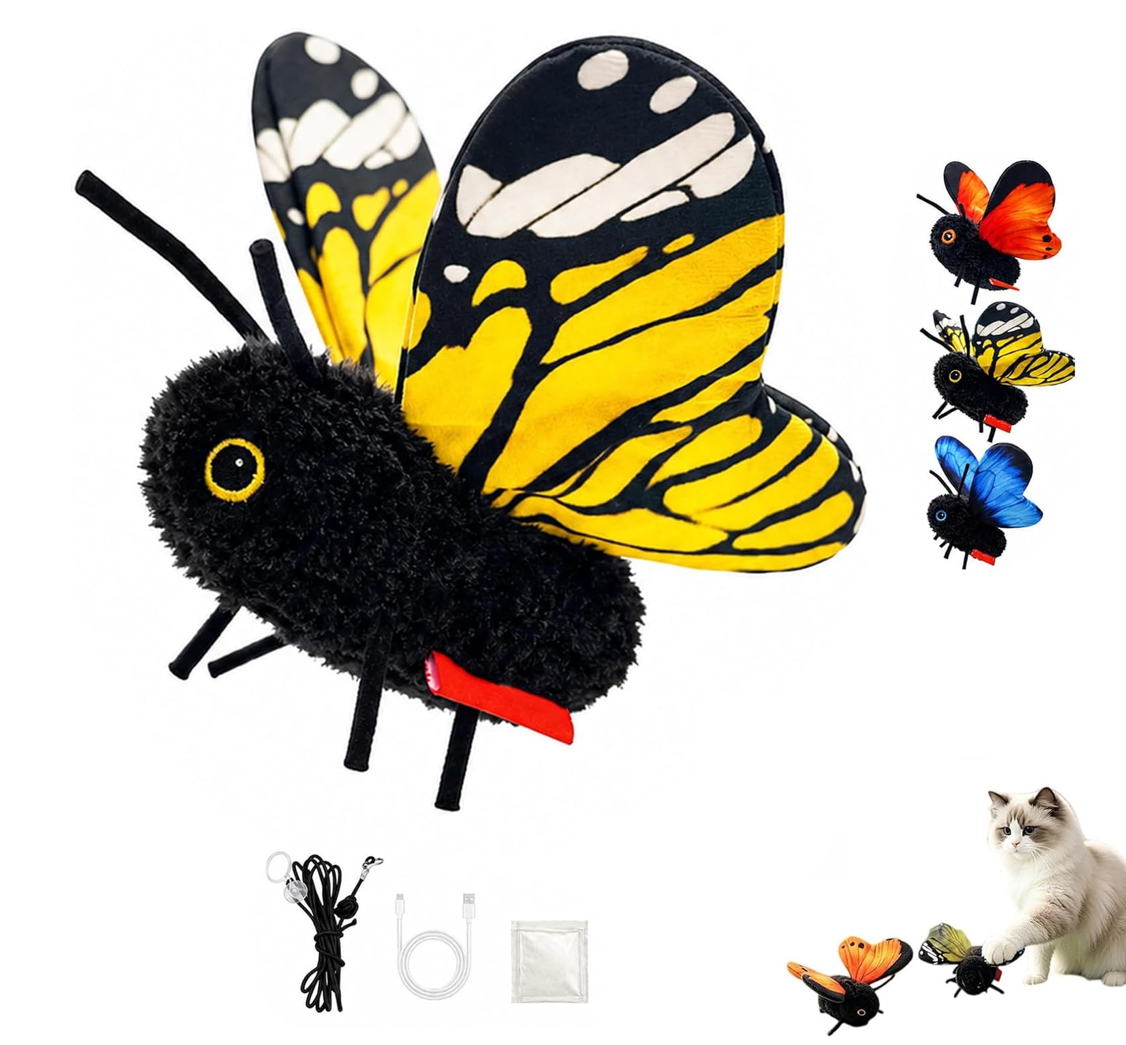Smart Sensing Flapping Butterfly Interactive Cat Toy Rechargeable (Yellow)