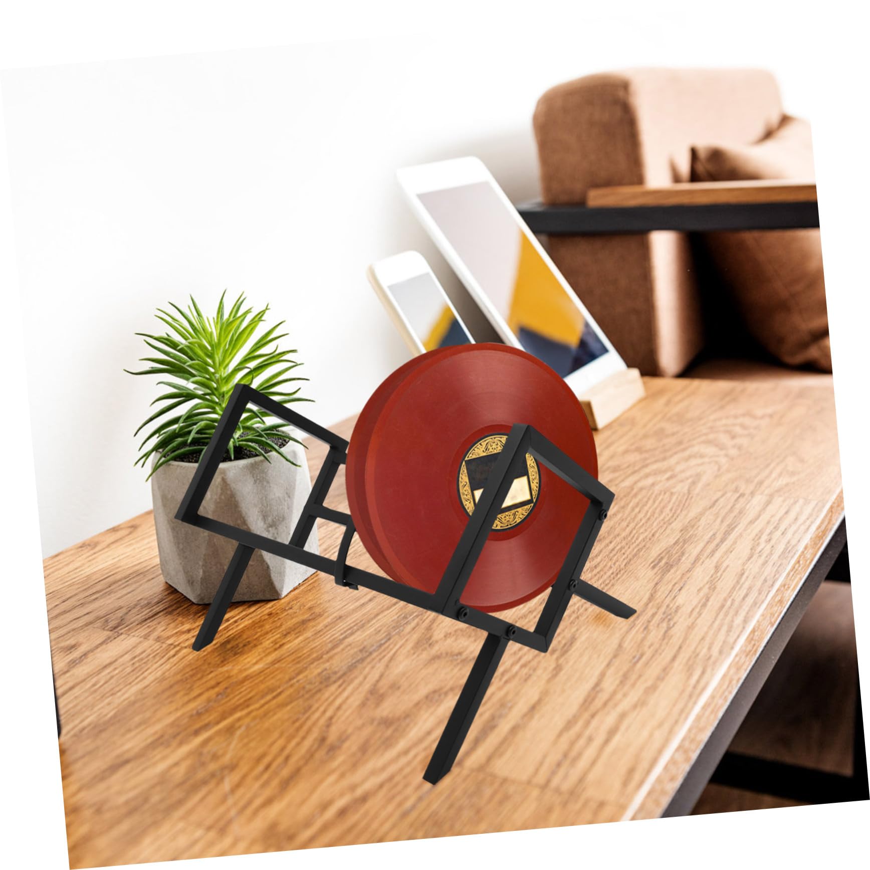 Hemobllo Porta Dischi Vinile e CD in Ferro Nero Supporto da Tavolo, Organizzatore Desktop Paraurti Laterali, Design Moderno e Semplice per Ufficio o Casa