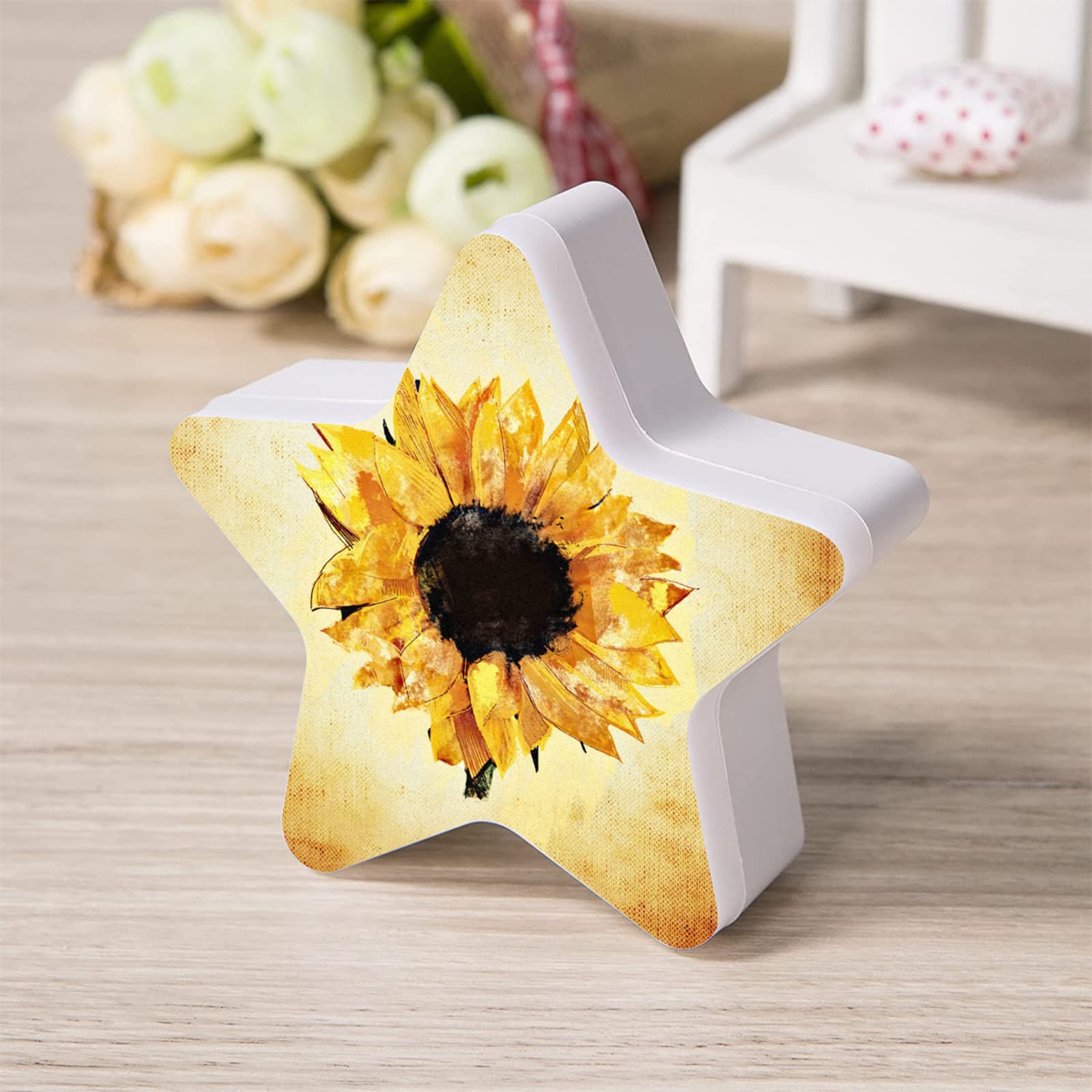 YouTary Sunflower Floral Inspirational Pattern Star Shape Plug in LED Night Light Lamp with Dusk to Dawn Sensor — view 2