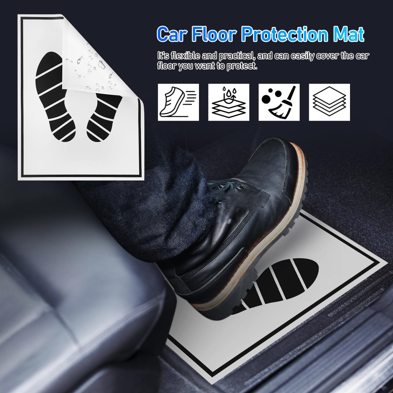 balacoo Disposable Car Paper Floor Mats 50 Pcs Portable Waterproof Vehicle Foot Pads 20X15 Inch for Auto Dealership — view 2