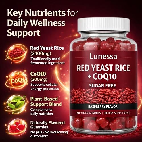 Miniatura 3 de Arroz de levadura roja Lunessa, con arroz de levadura roja de 2400 mg, CoQ10 200 mg, restaura la vitalidad corporal y mantiene niveles saludables de