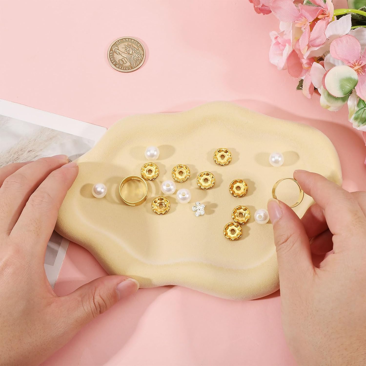 GLOBLELAND Yellow Velvet Ceramic Jewelry Tray Cloud Ceramic Trinket Holder Dish Small Jewelry Tray Birthday Wedding Appreciation Gifts for Newlyweds Women Mom Sister image 3
