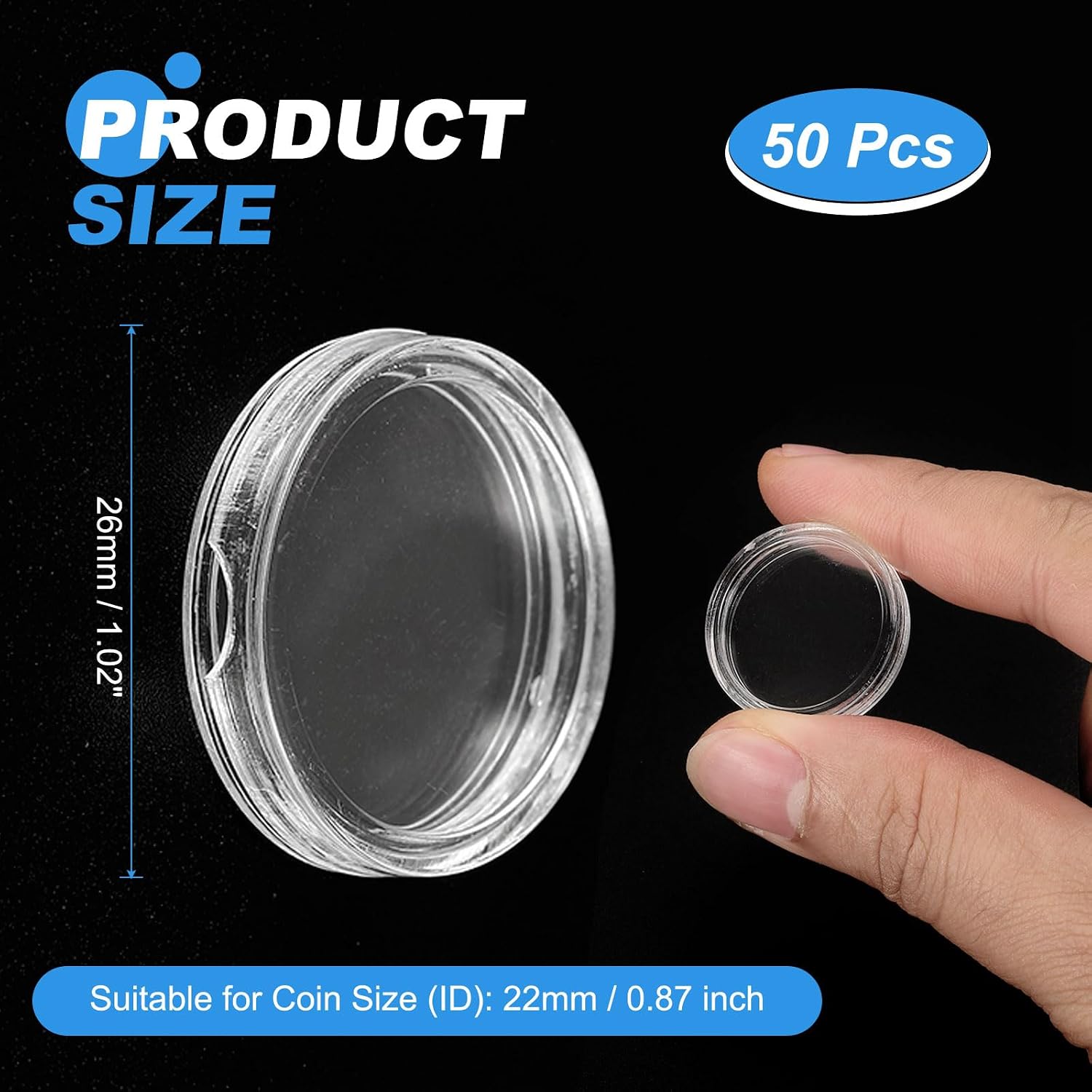PATIKIL Silver Dollar Coin Holders 22mm, 50 Pcs Bar Capsule Coin Holders Clear Plastic Round Coins Container Collection Case for Silver Half Dollar Protectors Supplies image 2