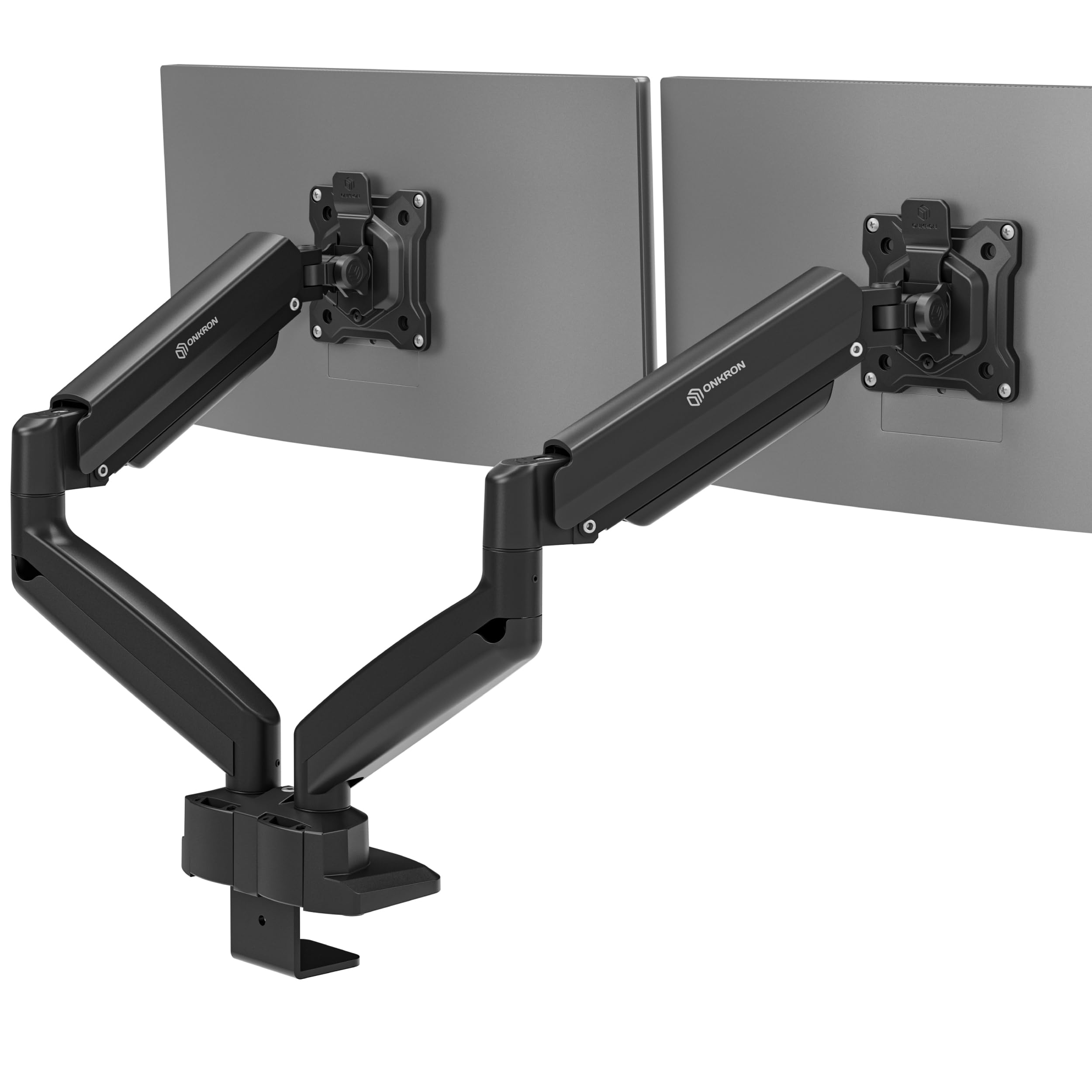 ONKRON Uchwyt na Dwa Monitory dla Ekranów 13-32 cale, do 2x10 kg, Podwójne Ramię ze Sprężyną Gazową, VESA 75x75-100x100, Uchwyt Biurkowy do 2 Monitorów, Czarny G160-B
