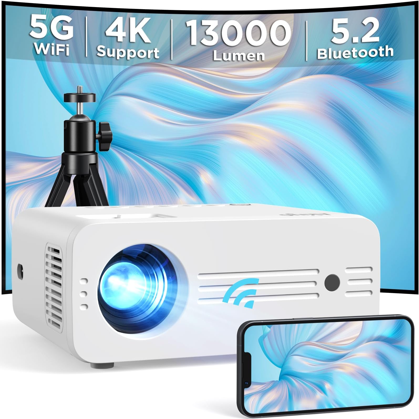 5G WiFi Bluetooth Mini Beamer, GammaBai JOY Draagbare Projector 1080P Ondersteund, 4D Keystone-correctie Home Mini Beamer Compatibel met Smartphone, TV Stick, Android, iOS, Xbox, PS5