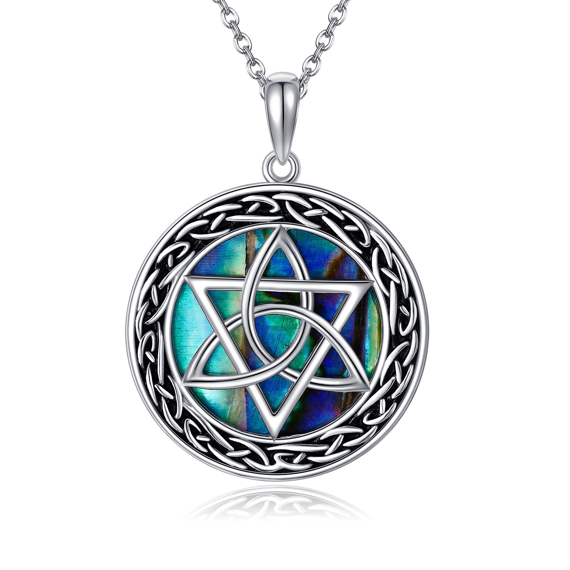 ONEFINITY Collana a forma di stella di David, in argento sterling 925, abalone, conchiglia, nodo celtico, ciondolo a forma di stella di David per donna e uomo, gioielli ebrei di compleanno, Argento
