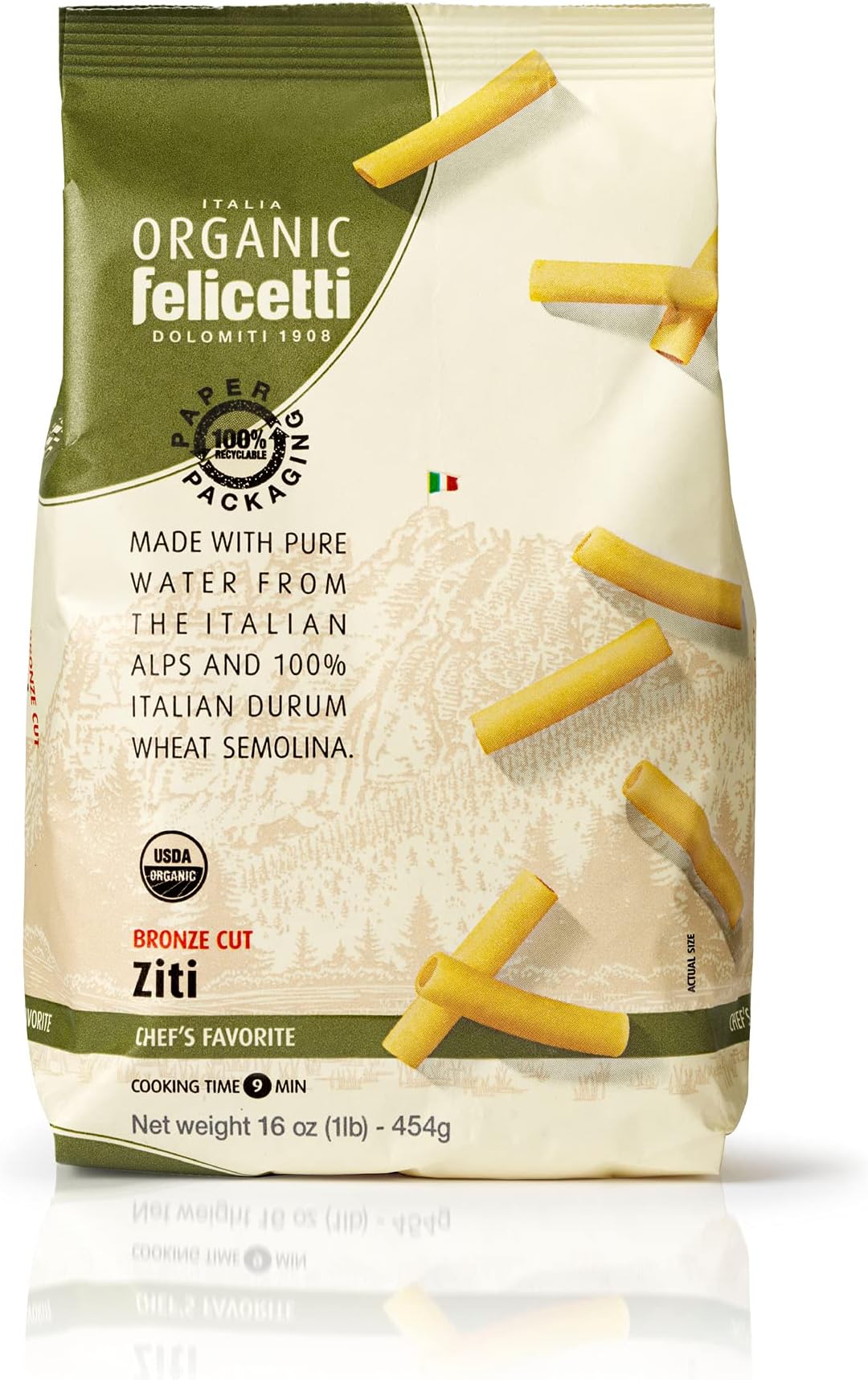Organic Felicetti Ziti Pasta Italian Non-GMO 16oz (454g) 2 Pack