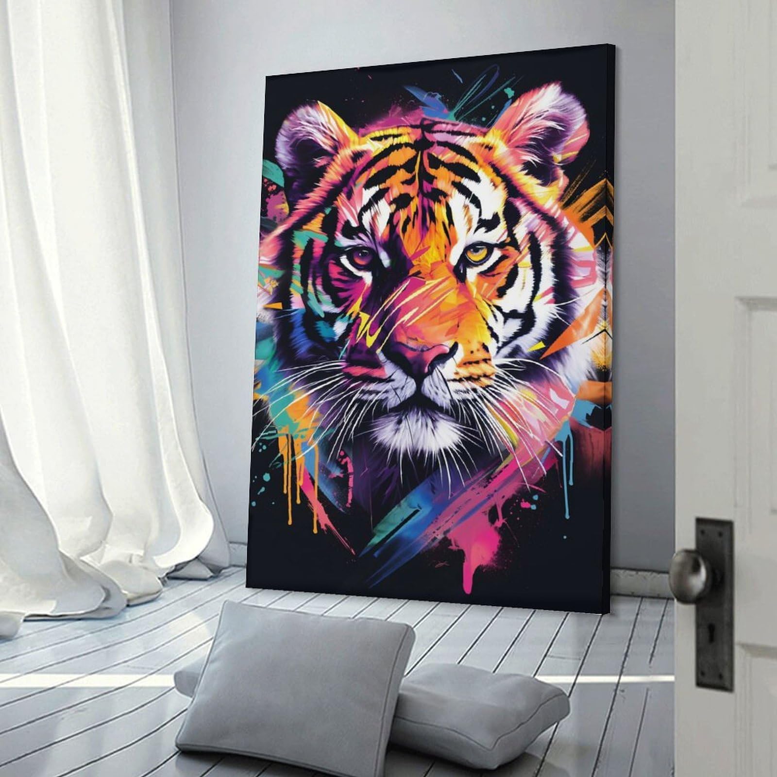 Junmoney Vibrant Abstract Tiger Portrait Room Decor Wall Art, 24x36inch(60x90cm), for Living Room, Lounge Or Sitting Room, A Home Accent with Warm Character
