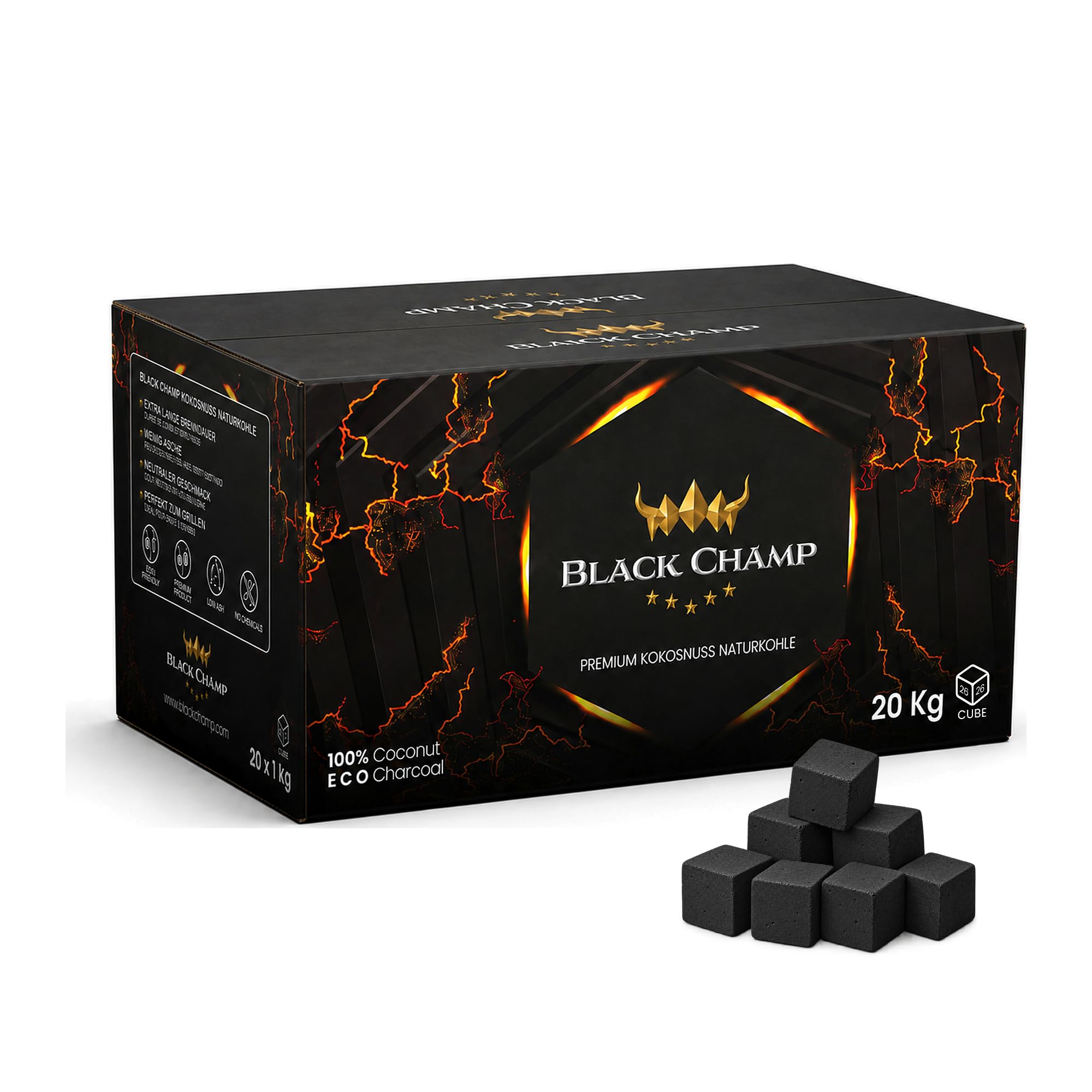 Shisha Kohle 20kg Kokosnuss Naturkohle 26mm für Shisha & Grill