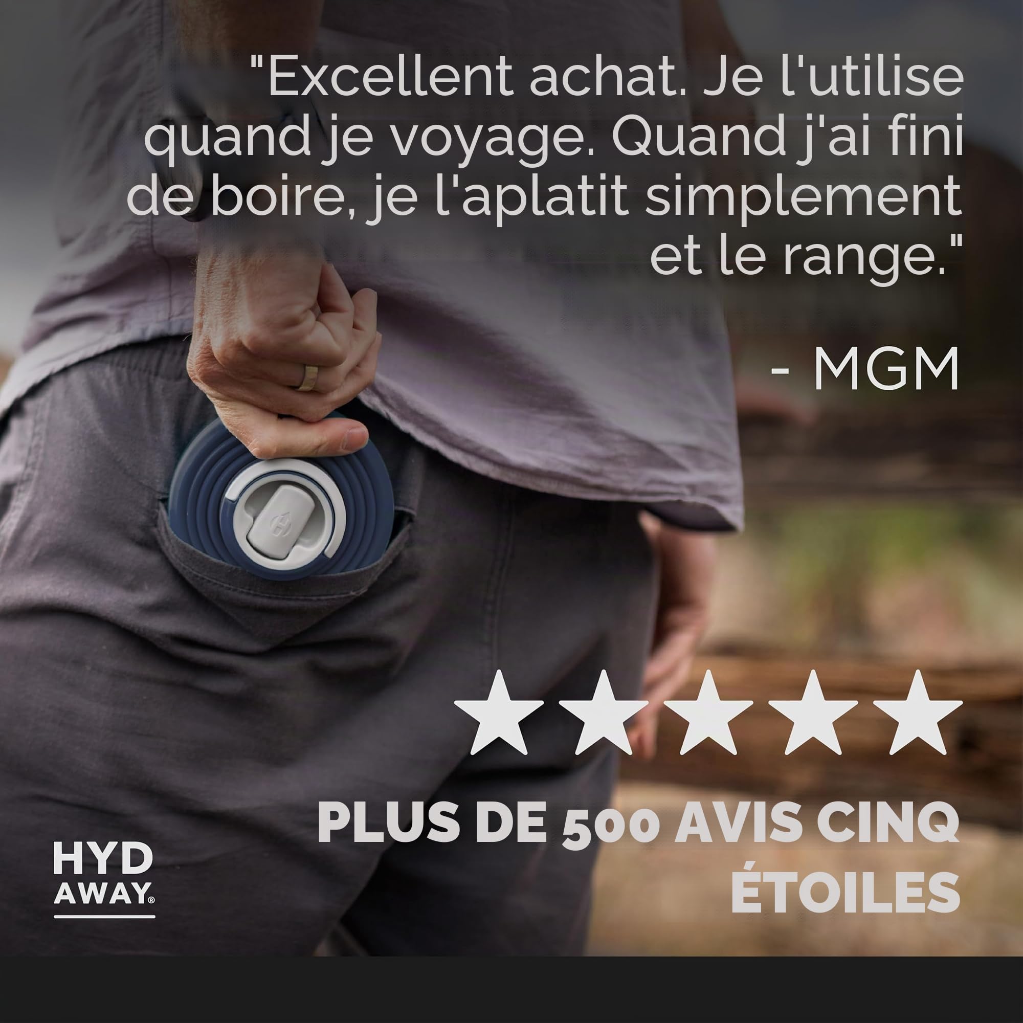 HYDAWAY - Bouteille d'eau pliable, couvercle à rabat, facile à emporter, pratique lors de vos déplacements, silicone de qualité alimentaire, 750 ml